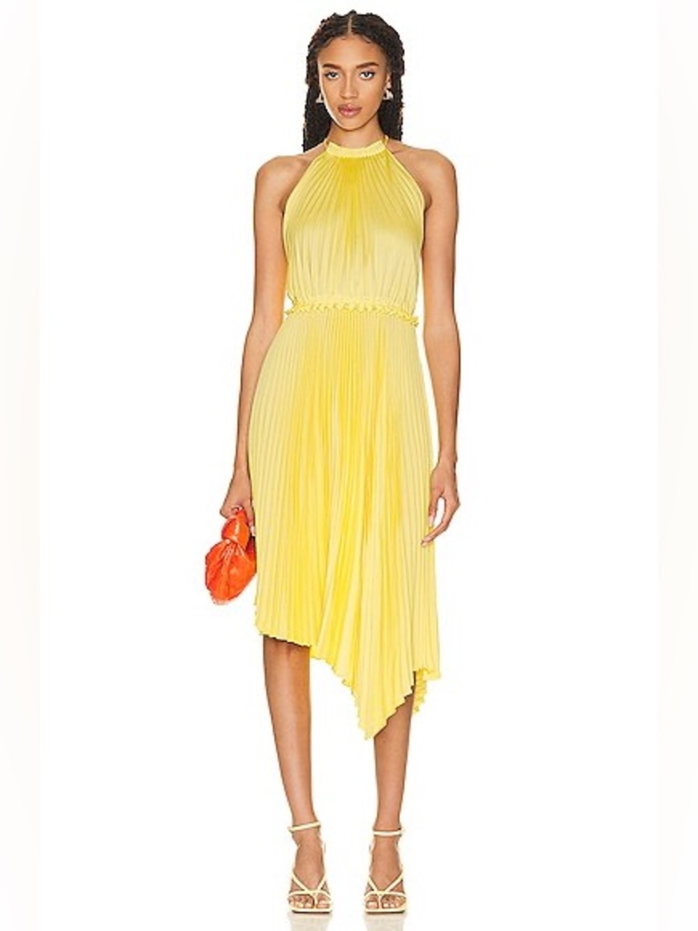 A.L.C. Claudia Pleated Asymmetric Midi Dress in Daffodil Yellow, Sz 6